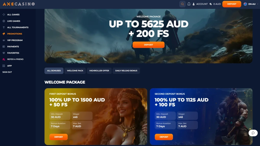 axe casino promotions