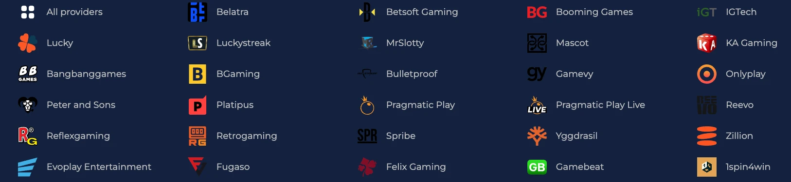 Game providers at Axe Casino